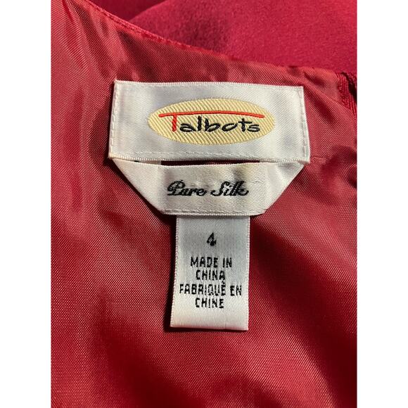 Talbots Women's Pink 100% Pure Silk Empire Waist Short Sleeve Sheath Dress Sz 4 - Picture 8 of 11